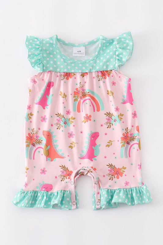 Rainbow dinosaur ruffle baby romper