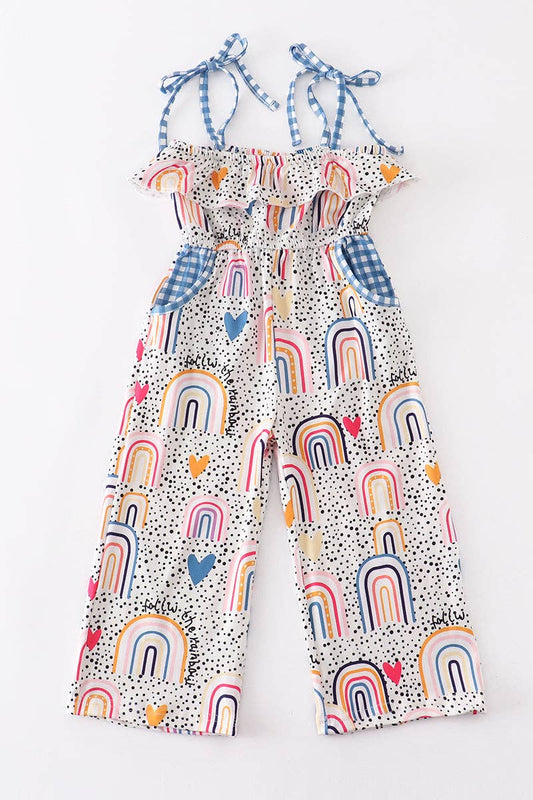 Blue rainbow ruffle jumpsuits overall